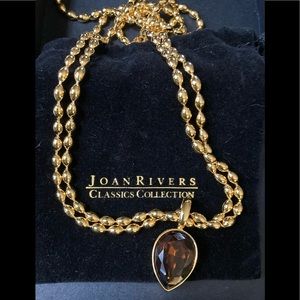 JOAN RIVERS Smoky Topaz Teardrop Pendant Beaded Necklace NIB!